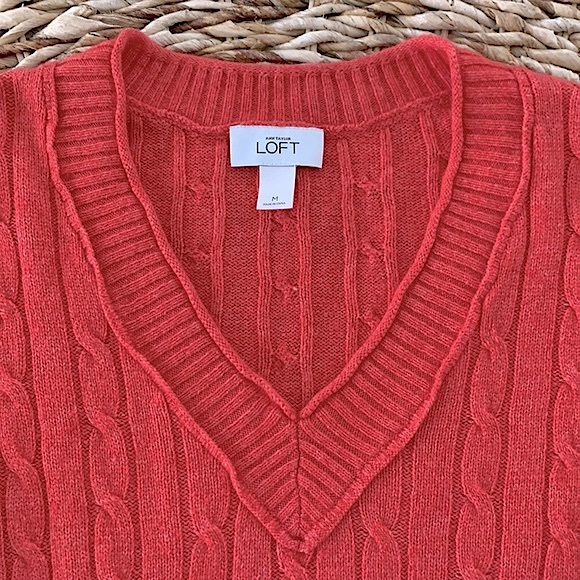 LOFT Cable Rabbit Hair V-Neck Sweater - Picture 9 of 11